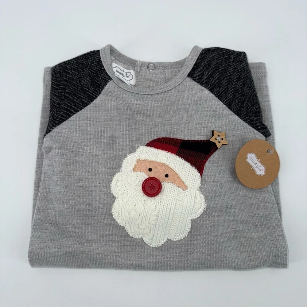 Mud Pie Gray Santa Claus Baby One Piece Romper New!